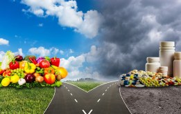 Nutrition choices dilemma between healthy food or medical pills